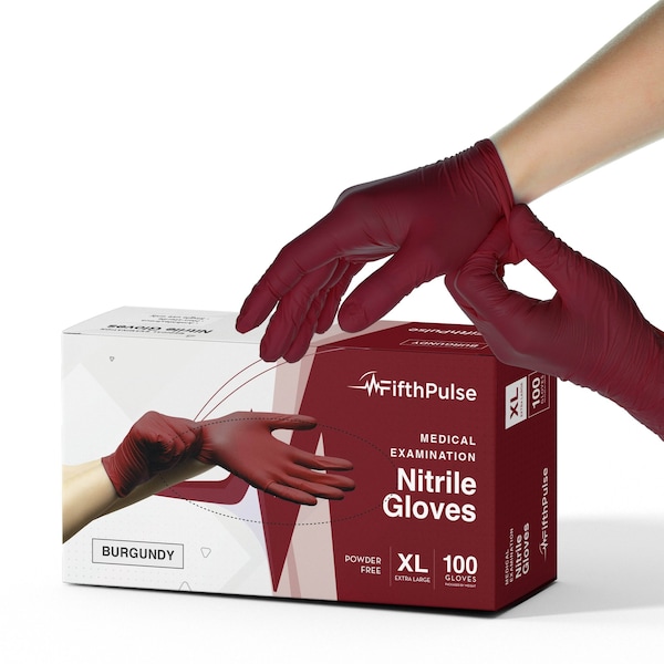 Fifthpulse FMN100, Disposable Gloves, 3 mil Palm, Nitrile, Powder-Free, XL, 100 PK, Burgundy FP-N-100-XL-BRG - main